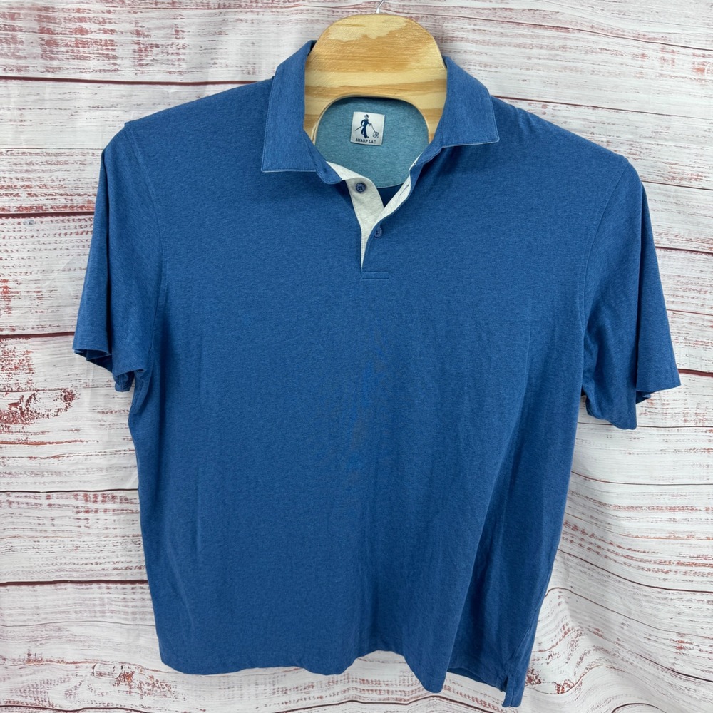 Sharp Lad Polo Shirt Size 2XL Blue Short Sleeve Cotton Stretch Golf Casual